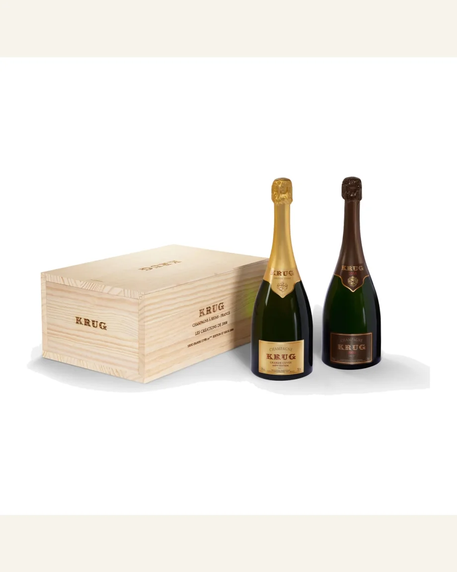 Krug Les Creations 2 Bottle Assortment库克 创世纪年份双支木盒套装酒标与酒瓶图片
